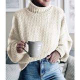 Fashion Thick Thread Turtleneck Knit Sweater (Color:Apricot Size:S)