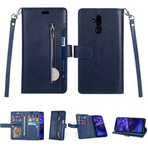 For Huawei Mate 20 lite Multifunctional Zipper Horizontal Flip Leather Case with Holder & Wallet & 9 Card Slots & Lanyard(Blue)