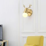 double head  Copper Antler Wall Lamp Mirror Headlight Living Room Stairs Light Creative Bedroom Bedside Lamp(white light 5W)