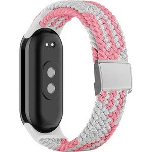 Voor Xiaomi Mi Band 8 verstelbare nylon gevlochten stalen gesp horlogeband (roze wit)