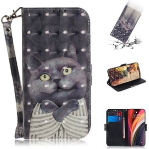 For iPhone 12 Pro Max 3D Colored Drawing Horizontal Flip Leather Case with Holder & Card Slots & Wallet & Lanyard(Hug Cat)