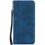 For Samsung Galaxy J3 (2016) Frosted Business Magnetic Horizontal Flip PU Leather Case with Holder & Card Slot & Lanyard(Blue)