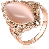 Women Vintage Ethnic Style Waterdrops Opal Oval Ring  Ring Size:6(Rose gold)