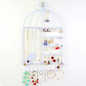 Birdcage Shape Ear Stud Earrings Bracelet Pendant Necklace Jewelry Display Storage Rack (White)