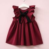 Summer Girls Cotton Sleeveless Backless Bow-knot Pleated Dress  Kid Size:110cm(Wine Red)