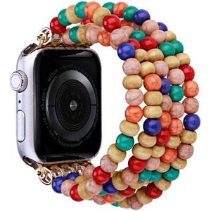 Houten kralen horlogeband voor Apple Watch Ultra 49 mm / serie 8 & 7 45 mm / SE 2 & 6 & SE & 5 & 4 44 mm / 3 & 2 & 1 42 mm (kleurrijke kralen met 5 rijen)