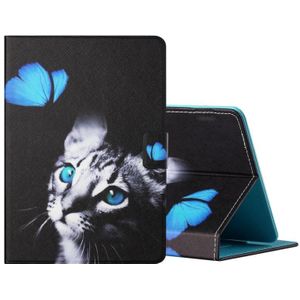 For 8 inch Tablet PC Universal Colored Drawing Horizontal Flip Leather Case with Holder & Card Slots(Butterfly Cat)