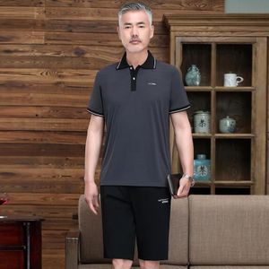 2 in 1 middelbare leeftijd en ouderen mannen zomer korte mouwen T-shirt + shorts casual sportpak (kleur: donkergrijs maat: XXL)