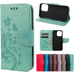Butterfly Flower Pattern Horizontal Flip Leather Case with Holder & Card Slots & Wallet For iPhone 13 Pro(Green)