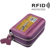 Genuine Cowhide Leather Dual Layer Solid Color Zipper Card Holder Wallet RFID Blocking Coin Purse Card Bag Protective Case with 11 Card Slots & Coin Position  Size: 11*7.5*4.5cm(Purple)