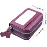 Genuine Cowhide Leather Dual Layer Solid Color Zipper Card Holder Wallet RFID Blocking Coin Purse Card Bag Protective Case with 11 Card Slots & Coin Position  Size: 11*7.5*4.5cm(Purple)