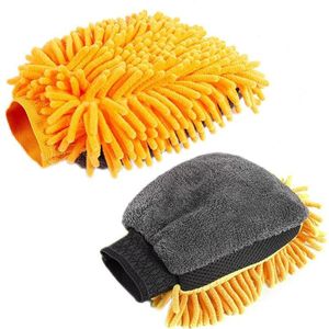 2 stks Auto Chenille Coral Fleece Auto Wassen Dubbelzijdig Dikke Handschoenen (Oranje)