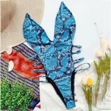 One-piece Open Back Swimsuit Snake Print Beach Bikini (Color:Blue Size:S)