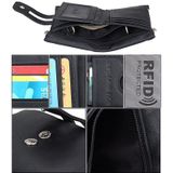 Genuine Cowhide Leather Crazy Horse Texture Zipper 3-folding Card Holder Wallet RFID Blocking Coin Purse Card Bag Protect Case for Men  Size: 12*9.5*3.5cm(Black)