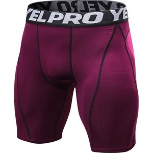 Fitness Running Training Sports Tight Breathable Quick Dry Elastic Shorts (Color:Wine Red Size:S)