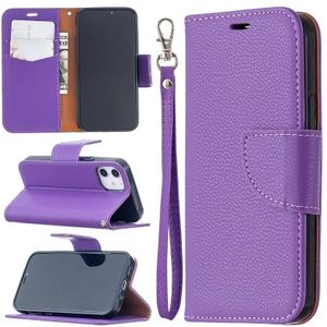 Voor iPhone 12 mini Litchi Texture Pure Color Horizontale Flip Lederen Case met Holder & Card Slots & Wallet & Lanyard(Paars)
