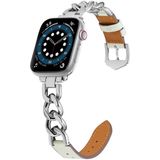 Voor Apple Watch Series 8&7 41mm / SE 2&6&SE&5&4 40mm / 3&2&1 38mm ketting + lederen horlogeband (zilver + wit)