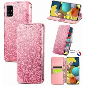 For Samsung Galaxy A71 5G Blooming Mandala Embossed Pattern Magnetic Horizontal Flip Leather Case with Holder & Card Slots & Wallet(Pink)