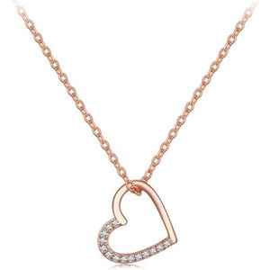 SCN347-C sterling zilver S925 zirkoon eenvoudige mode holle hartvorm ketting (rosé goud)