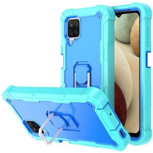 For Samsung Galaxy A12 5G PC + Rubber 3-layers Shockproof Protective Case with Rotating Holder(Mint Green + Blue)