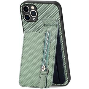 Voor iPhone 11 Pro Max Koolstofvezel Verticale Flip Rits Telefoon Case(Groen)