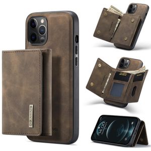 DG.MING M1 Series 3-Fold Multi Card Wallet + Magnetic Back Cover Shockproof Case with Holder Function For iPhone 12 / 12 Pro(Coffee)