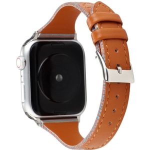 For Apple Watch Series 5 & 4 44mm / 3 & 2 & 1 42mm Stitching Stripes Genuine Leather Strap  Watchband(Brown)