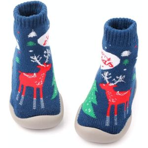 D2293 Kinderen Cartoon Kerst Vloer Sokken Antislip Schoenen  Maat: 20-21 (Blauwe Elk)