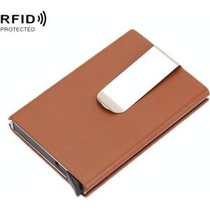 Aluminum Alloy Credit Card Case RFID Anti-Magnetic Metal Card Box(Microfiber Leather Apricot)