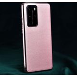 For Huawei P40 Pro Plating Cowhide Leather + PC Back Phone Case(Pink)