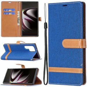 Voor Samsung Galaxy S22 Ultra 5G Kleur Matching Denim Texture Lederen Case met Houder & Card Slots & Wallet & Lanyard (Royal Blue)