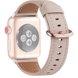 Ronde gesp Lederen vervangende polsriem horlogeband voor Apple Watch Series 7 41mm / 6 & SE & 5 & 4 40mm / 3 & 2 & 1 38mm (Pink)