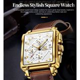 OLEVS 9925 Heren multifunctioneel waterdicht quartz horloge met vierkante wijzerplaat (wit + goud)