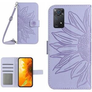 Voor Xiaomi Redmi Note 11 Pro Global Skin Feel Sun Flower Pattern Flip Leather Phone Case met Lanyard (Paars)