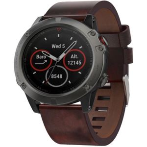 Voor Garmin Fenix 5X Sapphire 26mm lederen stalen gesp horlogeband