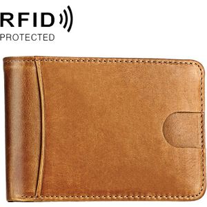 KB186 Antimagnetic RFID Mini Crazy Horse Texture Leather Billfold Card Wallet for Men and Women (Yellowish-brown)