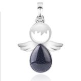 Women Angel Wings Pendants Natural Crystal Stone Necklaces(Blue Sand)