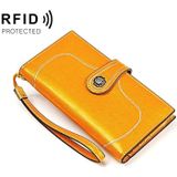 3527 Vintage Oil Wax Texture Large Capacity Long Multi-function Anti-magnetic RFID Wallet Clutch for Ladies (Yellow)