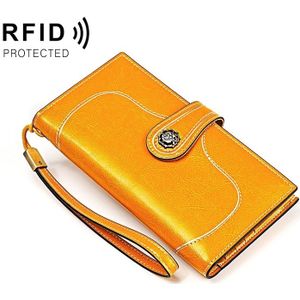 3527 Vintage Oil Wax Texture Large Capacity Long Multi-function Anti-magnetic RFID Wallet Clutch for Ladies (Yellow)