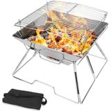 Liftable Barbecue Grill Camping Stainless Steel Folding Barbecue Grill Wood Charcoal Grill
