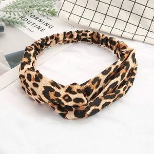 2 PCS Printing Leopard Cross Headband Women Turban Hairband Stretch Twisted Knotted Headwear(Khaki leopard)