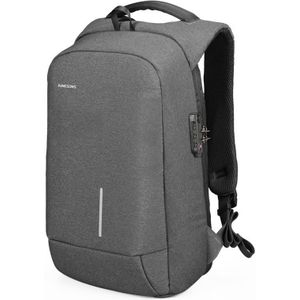 KINGSONS KS-3149 Laptop Backpack College Student Anti-Theft USB Shoulders Bag 15-inch +Lock (Dark Gray)