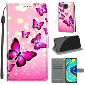 For Xiaomi Redmi Note 9S/9 Pro Voltage Coloured Drawing Magnetic Clasp Horizontal Flip PU Leather Case with Holder & Card Slots(C03 Gradient Pink Flying Butterflies)