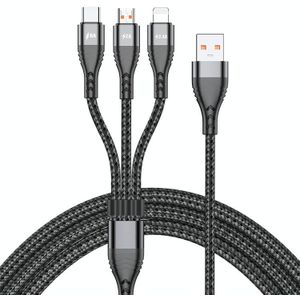 ADC-138 66W 3 in 1 USB to 8 Pin + Micro USB + USB-C / Type-C Fast Charging Braided Data Cable  Cable Length: 1.2m(Black)