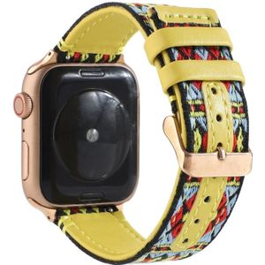 Ethnic Leather Watchband For Apple Watch Series 6 & SE & 5 & 4 44mm / 3 & 2 & 1 42mm(Yellow)