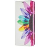 Voor Samsung Galaxy S22 Ultra 5G Gekleurde Tekening Patroon Onzichtbare Magnetische Horizontale Flip Telefoon Lederen Case met Houder & Card Slots & Portemonnee (Sun Flower)
