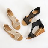 Dames zomer sandalen all-match casual mesh dikke zool wedge hiel schoenen  maat: 39 (goud)