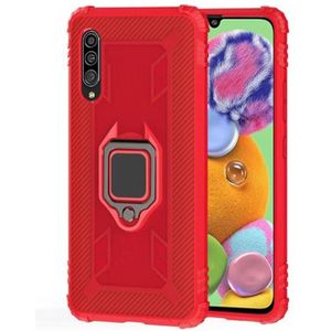 For Galaxy A30s Carbon Fiber Protective Case with 360 Degree Rotating Ring Holder(Red)