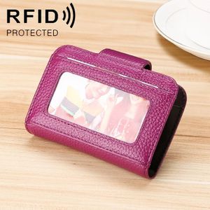 KB188 Horizontal Cowhide Leather Organ Shape Multiple Card Slots Anti-magnetic RFID Wallet for Ladies  with Transparent Window(Purple)