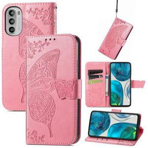 Voor Motorola Moto G52 Butterfly Love Flower reliëf lederen telefoonhoesje